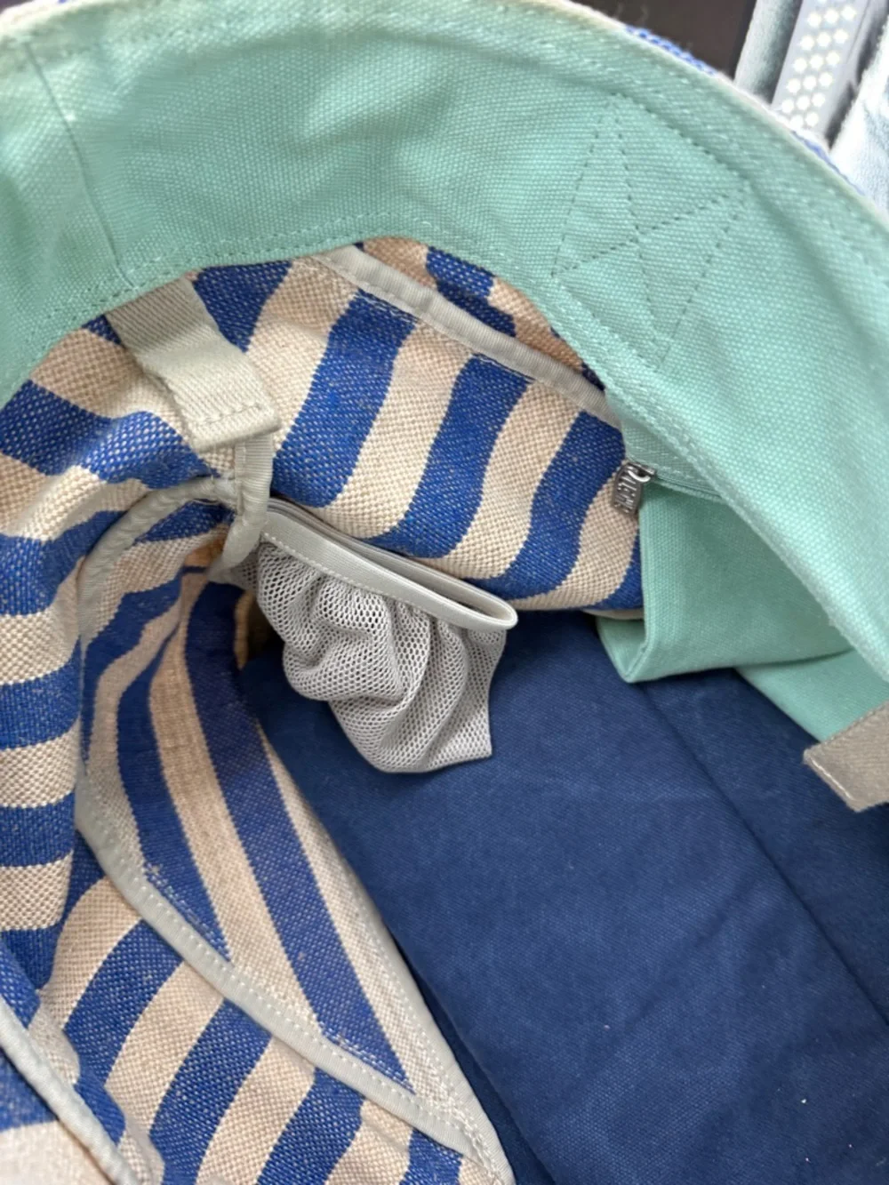 TOMS Blue and Beige Striped “Lakeside” Canvas Tote Bag